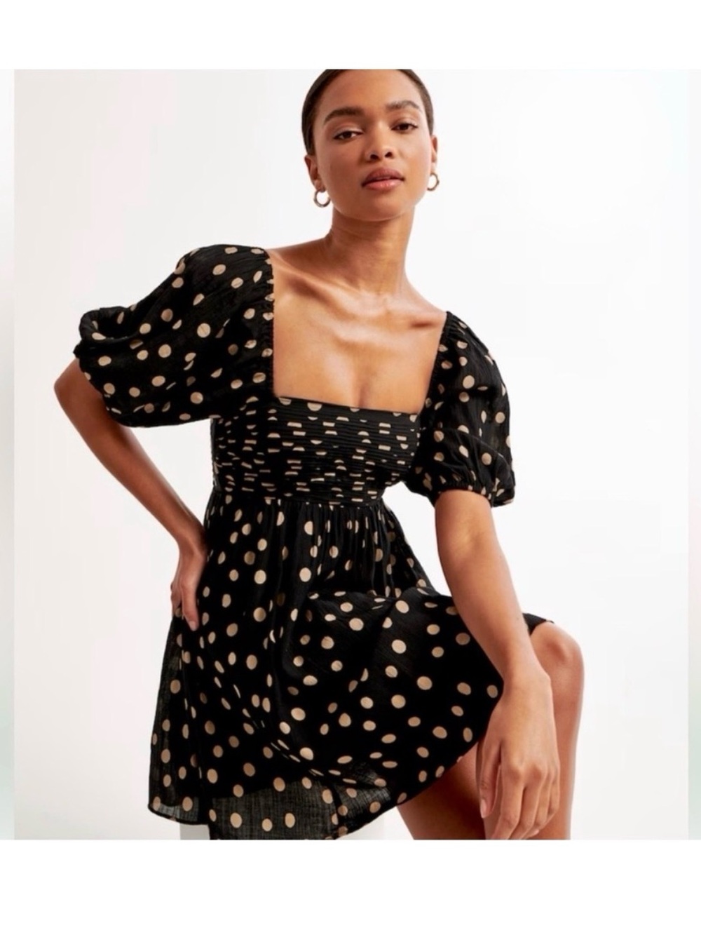 Abercrombie & Fitch Black Mini Dress with Tan Polka Dots